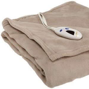 Biddeford Heated Plush Throw Blanket, Taupe